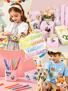 STARTTOOS 4 Sheets 36pcs Cartoon Cute Jungle Ocean Insect Small Animal Combination Pattern Temporary Tattoo Stickers, Suitable For Children DIY Birthday Party Christmas Gift Holiday Activity Waterproof Realistic Tattoo Stickers - Multicolor - View 5