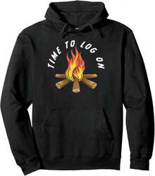 Funny Camping Time To Log On Camping Campfire Vintage Pullover Hoodie Concert Merch Y2K Weekend Outfit - Black - View 1