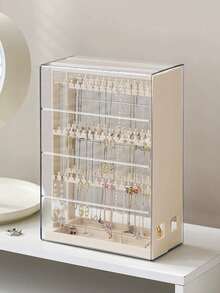 1/2pcs Jewelry Storage Rack Necklace Holder, Pull-Out Necklace And Earring Rack With Cloud Tray, Earring Display Stand, Jewelry Storage Box, Pull-Out Jewelry Organizer With Lid For Rings, Watches And Small Accessories - Multicolor - View 4