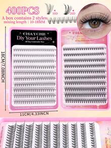 340/380/400pcs Mixed High-Density Eyelashes, DIY Natural Slim Eyelash Clusters, Easy To Wear, Reusable Single Eyelashes, Beautiful Eyelashes, Enlarged Eyes, Including Glue, Tweezers, Brushes, Suitable For Beginners, Back To School Season Eyelashes - Multicolor - View 10