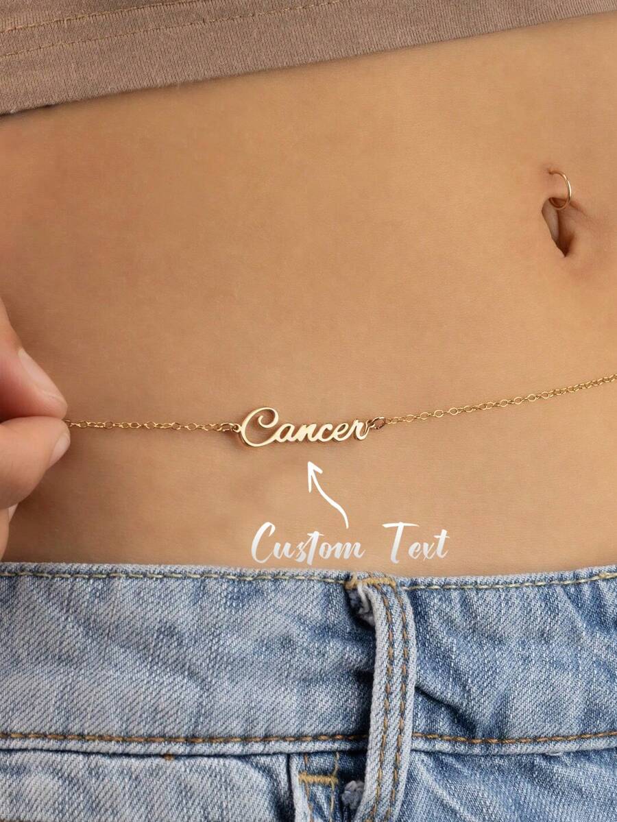 客製化女款不鏽鋼姓名腰鍊 性感腰線個性化身體鏈飾品 比基尼海灘肚鍊 - C - 查看 1