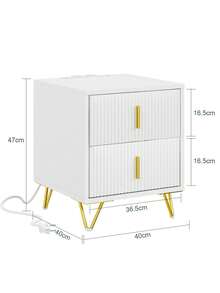SoBuy | Bedside Table With 2 Drawers | Nightstand With Drawers And Charging Station | Small Dresser For Bedroom In MDF | 40*40*47 Cm | Load Capacity 25 Kg - White - View 3