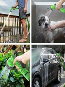 1pc 50/100ft Adjustable Watering Hose With Green Nozzle, Durable Polyethylene Multi-Purpose Garden Hose With Spray Gun, Suitable For Outdoor Patio, Expandable And Easy To Use, Polyethylene Material, Garden Style, Green Nozzle Design, For Watering And Cleaning - Green - View 4
