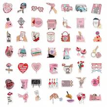 50pcs/Sheet Ins Style Positive Self-Love English Slogan Decorative Stickers, Floral Aromatherapy Beauty Life Elements, Pink Illustration, For Scrapbooking, Tablet & Cup Decoration, Diary Emotional Recording, Gift Wrapping, Luggage Decorative Stickers - Multicolor - View 12