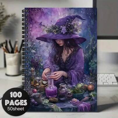 1pc A5 Fantasy Nature Witch Spiral Bound Notebook, Suitable For School, Diary, Professional Use, Or As An Art Journal, Perfect Gift For Fantasy Lovers, 100 Pages. For Halloween, Student Notebook, Can Be Used As A Travel Journal And Personal Planner, Suitable For Writing, Diary Recording And Office Supplies, Applicable To Educational Work, Great Gift For Students Back To School, Birthday, Office Workers, Educators, Teacher Appreciation, Daily Planner, Planning Notebook, Pen Not Included