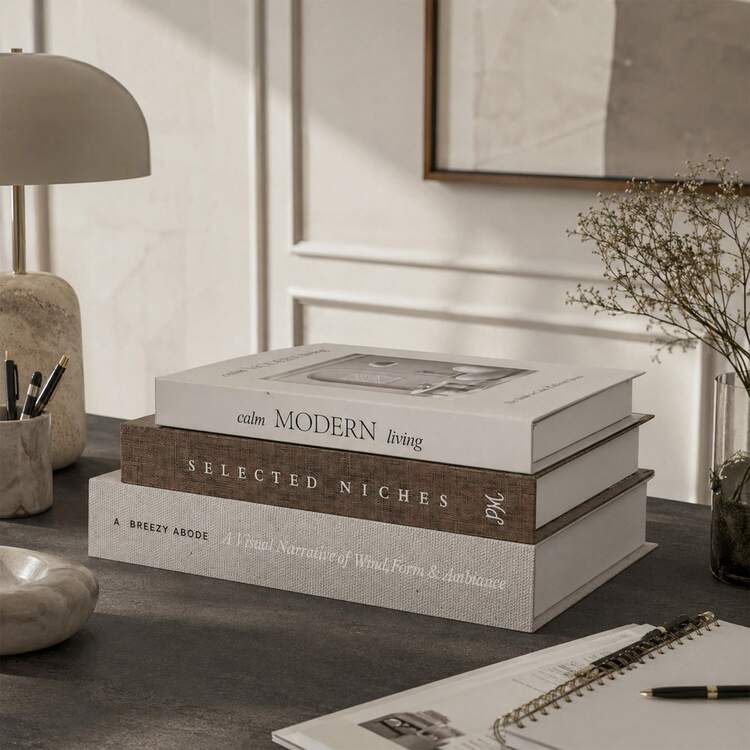 3PCS Neutral Decorative Books Set For Home Styling, Faux Book Decor For Coffee Tables, Shelves, Bedrooms And Modern Farmhouse Interiors - 3pcs - View 7