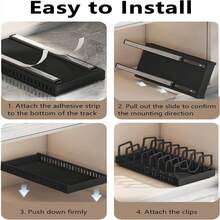 1pc Heavy Duty Pull-Out Pot Lid Organizer, Under Cabinet Mount, 7-Tier Adjustable Steel Shelves, Space-Saving Slide-Out Rack, Suitable For Pots, Pans And Pot Lids, For Kitchen, Dining Room Or Home Use, Easy Install Under Cabinet Storage Rack - Multicolor - View 9