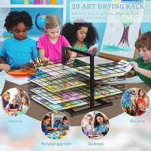 Art Drying Rack Classroom Paint Drying Rack Art 20 Shelves Metal Desktop Artwork Storage Display Classroom Painting Crafts (Black, 20 Shelves) - Black + 20 Shelves - View 6