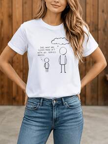 Camiseta Casual Divertida con Estampado Gráfico para Mujer, 100% Algodón, Estampado de Broma '¿De Qué Están Hechas Las Nubes, Papá?', Verano, Cuello Redondo, Manga Corta, Nueva Camiseta de V - Negro - Ver 8