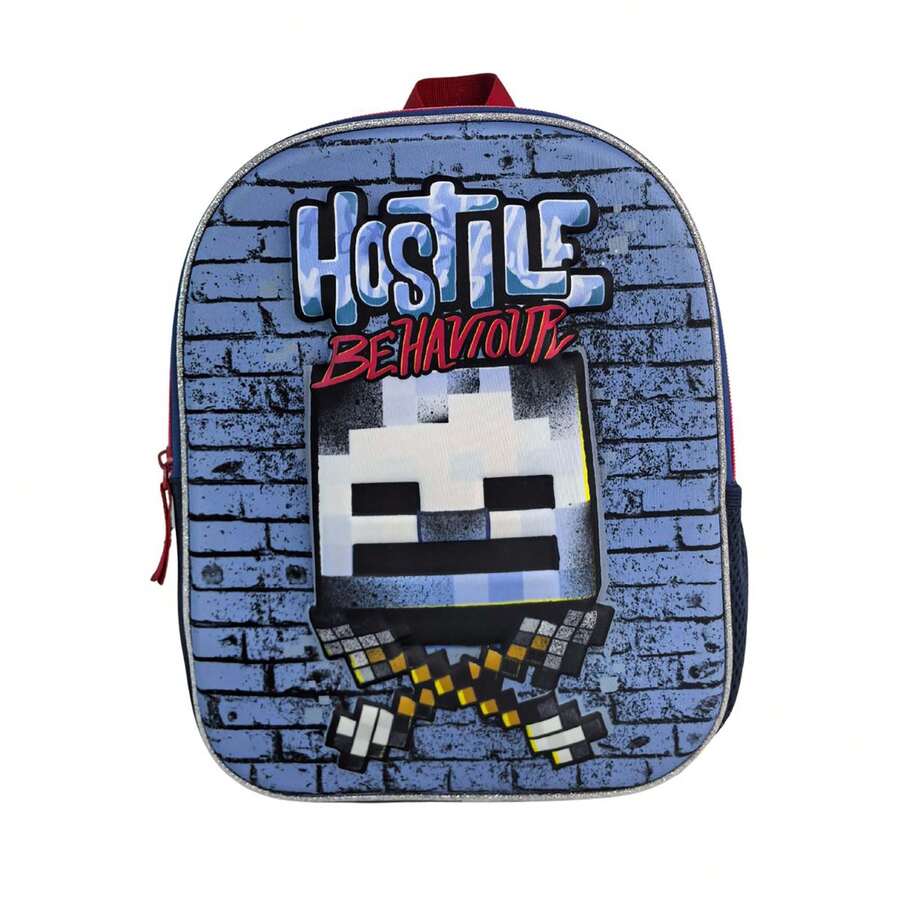 Dam Minecraft Hostile Behaviour Preschool 3D Backpack. Side Pocket. Padded Back. - A - View 1
