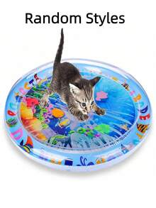 1pc Pet Splash Pad, Cat Toy For Summer, Suitable For Cats To Play, Summer Cat Bed, Summer Dog Bed, Cat & Dog Entertainment Toy, Requires Inflation And Water Filling Pet Entertainment Water Mat, Cat Sensing Water, Cat Cooling Mat, Cat & Dog Sensing Water Sensing Mat, Cool And Comfortable (Please Note That Trimming Claws Is Necessary Before Use, And Excessive Biting May Cause Leakage Or Breakage) - Multicolor - View 3