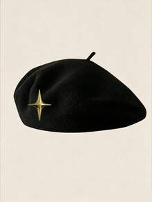1件男士秋冬星星與南瓜貝雷帽，日系休閒羊毛保暖帽，高級小眾設計，復古可拆卸帽子 - 多色 - 查看 13