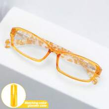 1pc New Colorful Printed Frame Reading Glasses With Matching Colorful Pen Holder Storage Box, Portable And Elegant, High-Definition Lenses For Office And Reading, Mini Portable Pen Holder Packaging - Blue - View 5