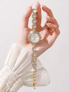LIANDU LIANDU Women's Watch, Fashion Creative Rhinestone Inlaid Mixed Dial Round Face, Multifunctional Compact Personalized Quartz Watch, Suitable For Daily, Office, Holiday, Ramadan, Eid, Thanksgiving, Wedding, Banquet, Date, Christmas, Back To School, Party, Halloween, Easter And Other Occasions, Best Gift For Women - White - View 3