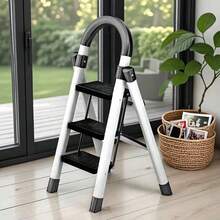 3-Step Folding Ladder With Handrail, Sturdy Non-Slip Grip Steps & Wide Base For Indoor Home Repairs, Garage, Kitchen, Bathroom - Modern Design Accessible Ladders - 3-step - View 4