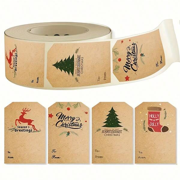 1 Rollo 300 piezas Etiquetas adhesivas vintage de Navidad para envolver regalos, adecuadas para regalos de Navidad, empaque de regalos de cumpleaños, regalos de fiesta