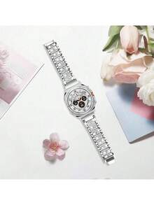 Watch Band + Case For Galaxy Watch 9/8, 1pc Women's Jewelry Shiny Diamond Metal Dress Watch Band + 1pc Shiny Case (Screen Protector Not Included), Compatible With Galaxy Watch 9/8 Classic 46mm Adjustable Replacement Band Accessories Sports Band, Unisex, Compatible With Galaxy Watch 9/8 40mm 44mm - Silver - View 2