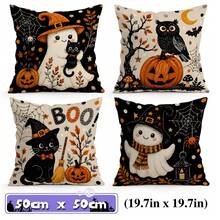 4pcs/1pc Cartoon Ghost Black Cat Halloween Pattern Pillowcase, Single-Sided Printed Pillowcase, Suitable For Living Room Bedroom Home Decor, All Season Pillowcase - Multicolor - View 15