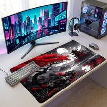 Bright Red Black Gray Marble Swirl Pattern Extra Long Mouse Pad, Non-Slip Rubber Bottom, Smooth Gaming Desk Mat, Suitable For PC Laptop, Office Home, Abstract Art Decor, Back To School Desktop Accessory, Office Supplies Mouse Pad Set - Mouse Pad - View 3