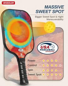 VINSGUIR Pickleball Racket - Red and Blue - View 2