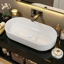 Ceramic Tabletop Wash Basin – Compact Oval Bathroom Sink For Modern Spaces, Smooth White Finish, Space-Saving Design (28 * 14.5 * 6 Inches) – Easy-To-Clean Surface, Rounded Edges, Lightweight Installation-Friendly Shape – Ideal For Small Bathrooms, P - White - View 7