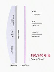 YBJK Paket berisi 10 kikir kuku profesional berbentuk setengah bulan (kekasaran 180/240) - Grey - View 7