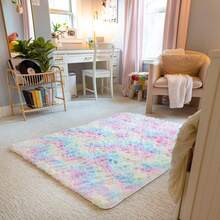 1pc Long Shag Carpet, Ultra Soft Fluffy Rug, Lightweight Polyester Sponge Middle Layer Non-Slip Backing, Multiple Sizes, Suitable For Living Room, Bedroom, Bathroom Floor, Bedside, Sofa Chair Mat, Rainbow Modern Home Decor, Perfect Housewarming Gift - Multicolor - View 5