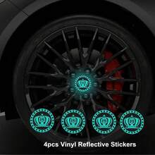 4pcs/Set Crown Pattern Car Wheel Hub Reflective Stickers - Vinyl Self-Adhesive Safety Warning Stickers, Suitable For SUV And Trucks, Fashionable Appearance Decorative Stickers, Enhance Night Driving Safety, Made Of High-Grade Reflective Vinyl Material, High Visibility In Low Light/Dark Environments, Waterproof And Weather-Resistant, Suitable For Outdoor Use, Easy To Apply On Wheel Rims - A - View 12