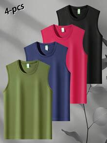 4 Packs Men's Workout Tank Tops Sleeveless Mesh Muscle Gym Quick Dry Tank Top - Multicolor - View 3