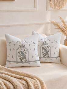 MEMNUN 1pc Vintage Peacock Waffle Pillowcase 45*45cm Made Of Polyester Material European Arch Carved Frame Blue Peacock Cushion Cover Single-Sided Print Hidden Zipper Polyester Decorative Pillowcase Without Pillow Core Living Room, Sofa, Bedroom, Car Home Decor - Multicolor - View 4