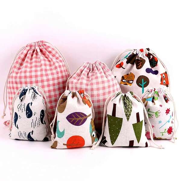 Bolsa de tela de algodón y lino con cordón para almacenamiento de juguetes y snacks para mascotas, bolsa de viaje para zapatos, estuche de maquillaje, bolsa de regalo.
