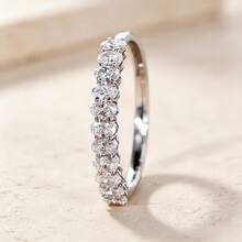 Women's Delicate Shiny Half-Circle Oval Zirconia Inlaid White Gold Plated Daily Thin Stacking Ring - White Gold - View 10