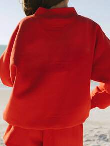 Women's Lazy Style Sweatshirt Shorts Set Oversize Design Sweet Style Versatile For Daily Casual Looks - Red - View 5