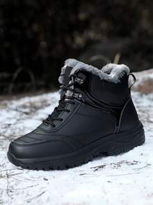 Milikuyou 2026 Winter New Men's Shoes, Must-Buy For Cold Weather, Fashionable Men's Outdoor Hiking Shoes, Casual Snow Sports Shoes, Versatile And Comfortable, Thermal Lined Outdoor Hiking Boots, Snow Boots, Warm Feet, Perfect Gift For Elders! (Asymmetric Pattern) - Black - View 3