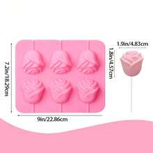 Rose Lollipop Mold 6-Cavity Rose Flower Shape Silicone Mold 3D Flower Heart Shape Mold Birthday Party Candy Chocolate Making DIY Tool - Multicolor - View 2