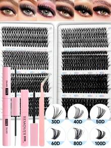 770pcs D Curl DIY Cluster Eyelash Extension Set, 30D-100D Single False Lashes 8-16mm, Includes Adhesive, Sealer, Remover And Tweezers - Black - View 11