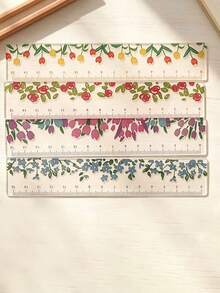 1/2/4pcsTransparent Flower Ruler, 5.91 Inches 15cm Acrylic Ruler With Centimeter Scale, Student Supplies And Business Office! Back-To-School And Office Measuring Tools, Suitable For Valentine's Day, Birthday Gifts, Party Favors, Crafting And Drawin - Multiple Styles - View 1