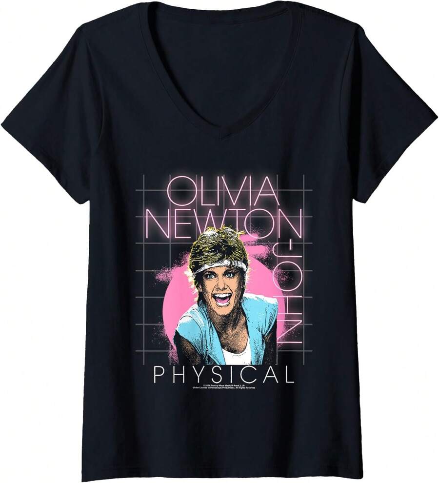 Womens Newton-John Let's Get Physical V-Neck T-Shirt - 黑色 - 查看 1