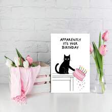 1Pc Funny Birthday Card - Apparently It's Your Birthday - Cartoon Cat Attitude - View 6