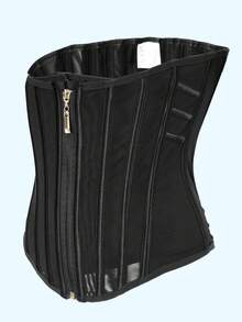 Corselet Preto Abaixo do Busto, Modelador de Cintura com Zíper Frontal, Design com Ganchos Internos, Barbatanas Flexíveis, Redutor de Barriga, Modelador de Silhueta, Cinta Modeladora - Preto - Visão 5