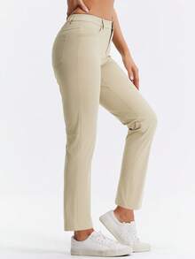 HOTSUIT Women's Knitted Joggers, Lightweight Elastic Solid Color Pants, Suitable For Daily Sports Wear - Khaki - View 6