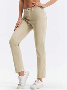 HOTSUIT Women's Knitted Joggers, Lightweight Elastic Solid Color Pants, Suitable For Daily Sports Wear - Khaki - View 1