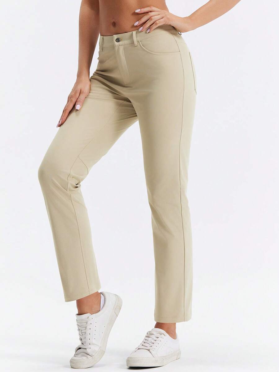 HOTSUIT Women's Knitted Joggers, Lightweight Elastic Solid Color Pants, Suitable For Daily Sports Wear - Khaki - View 1