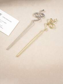 Minimalist Snake Shape U Hair Stick, Simple Metal Curved Hairpin, Vintage Chinese Style Hair Fork For Daily Commute Hanfu Party Hairstyle Accessory - Multicolor - View 3