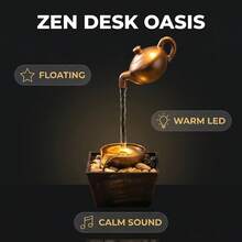 Dark Gold Gilded Floating Teapot Fountain,IP65 Waterproof Indoor Waterfall Fountain With LED Light & Stones, Zen Style Relaxation Decor For Desk, Bedroom, Living Room, Office, Ideal Gift For Relaxation & Feng Shui - Desktop Hanging Pot Fountain Ornament - View 7