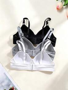 3pcs/Set Ribbed Triangle Cup Bra For Teen Girls, Comfortable, Suitable For 13-16 Years Old - Multicolor - View 4