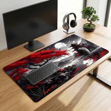 Bright Red Black Gray Marble Swirl Pattern Extra Long Mouse Pad, Non-Slip Rubber Bottom, Smooth Gaming Desk Mat, Suitable For PC Laptop, Office Home, Abstract Art Decor, Back To School Desktop Accessory, Office Supplies Mouse Pad Set - Mouse Pad - View 1