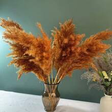 10/20/30/40pcs Artificial Pampas Grass Decor 17.3 Inch Small Faux Reed Feather Bouquet, Brown Pampas Grass Decoration Bohemian Style Room Floral Decor Wedding Vase Wreath Decoration, Bedroom Decor, Bohemian Wedding Decor, Floor Decor, Ceremony Backdrop Artificial Bouquet, Mother's Day Gift, Birthday Anniversary Gift, DIY Wreath Decoration - Burnt Orange - View 5