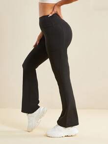 3pcs/Pack Pocket Yoga Pants Casual Sports Flared Leggings High Waist Slimming Tummy Control Dance Wide Leg Long Pants Fall - Multicolor - View 3
