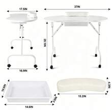 Folding Manicure Table With Wheels And Bag  White Tabletop, Metal MDF, Portable Carrying Bag, Easy Assembly For Mobile Beauticians - White - View 4
